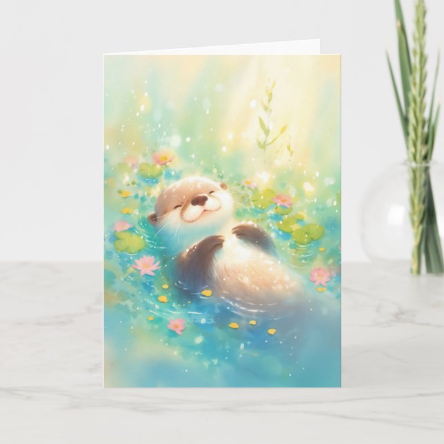 Carte Loutre paisible dans des eaux en fleurs (Devant)
