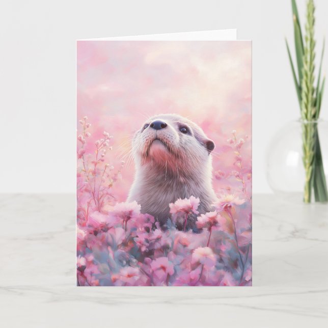 Carte Loutre qui regarde à travers des floraisons fleuri (Devant)