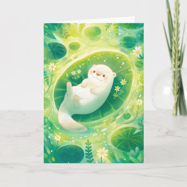 Carte Loutre se détendant sur un nénuphar (Devant)