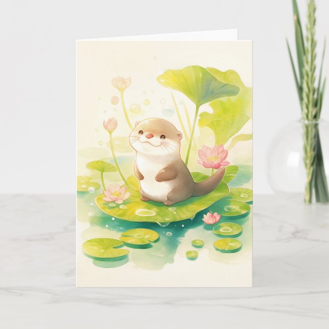 Carte Loutre sur un nénuphar (Devant)