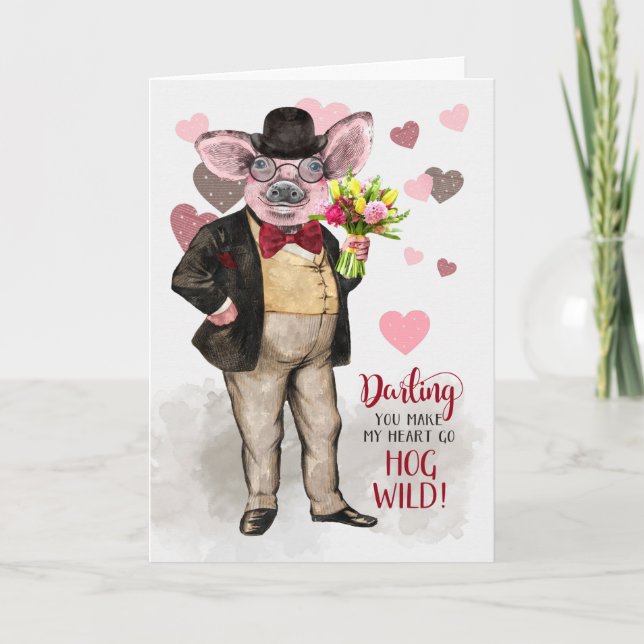 Carte Love and Romance Funny Hipster Pig Hog Wild (Devant)