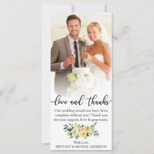 Carte Love and Thanks Mariage Photo Yellow Floral Card
