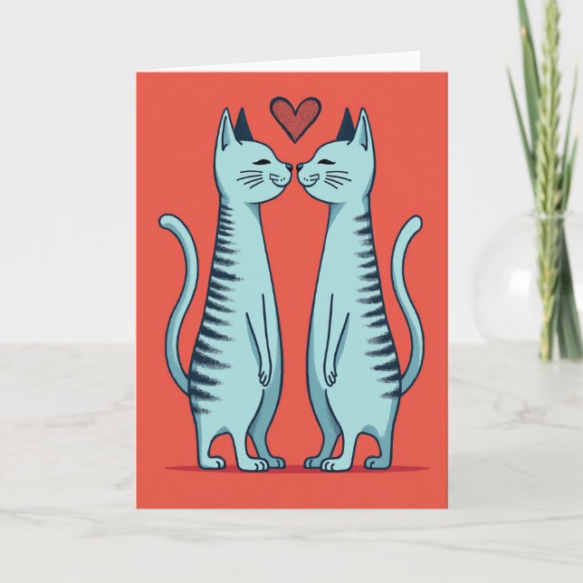 Carte Love Cats Kissing Heart (Devant)