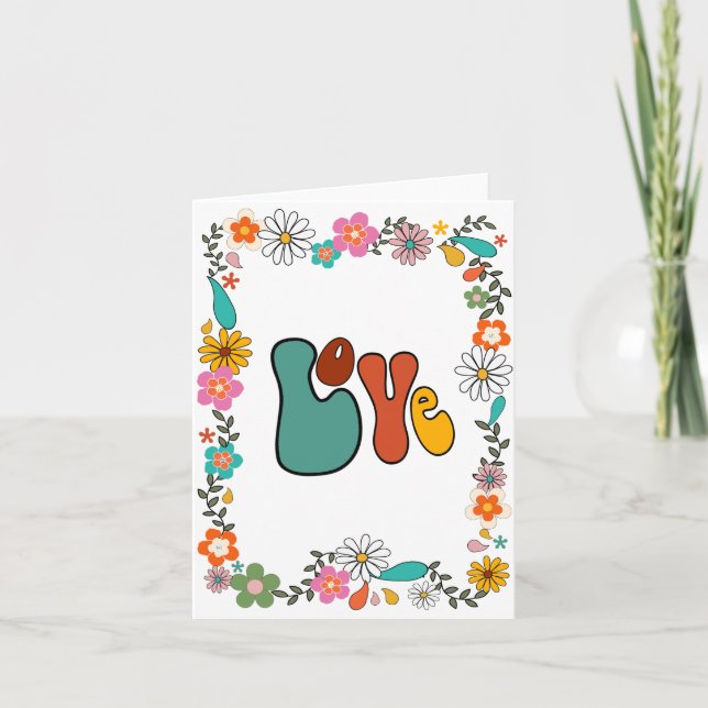 Carte LOVE Flower Power Super 70's inspiré salutation (Devant)