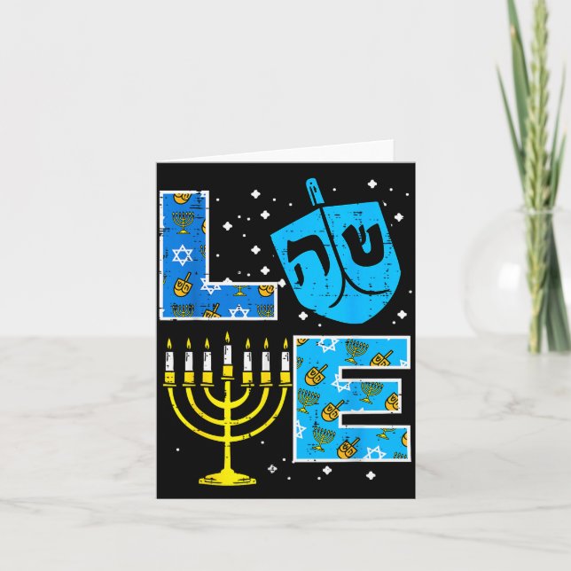 Carte Love Hanukkah Dreidel Menorah Jewish Chanukah Men  (Devant)