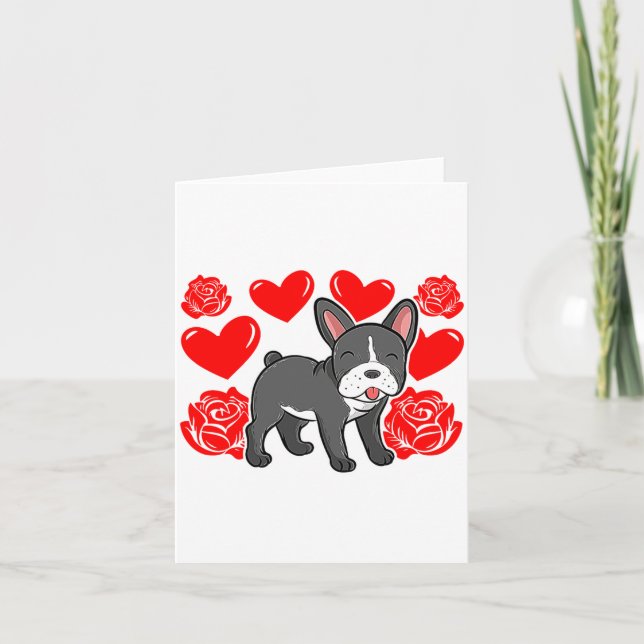 Carte Love Heart Valentines Day Roses French Bulldog Bo  (Devant)