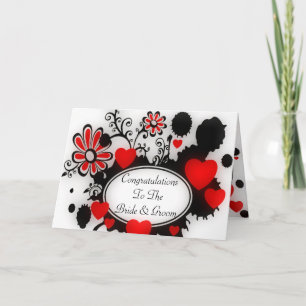Carte Love Hearts Flower Splats Rouge Noir Blanc Mariage