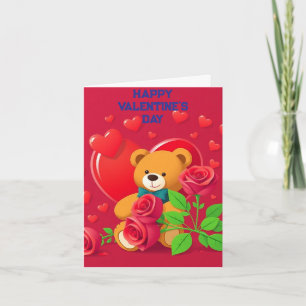 Carte Love Hearts Teddy Bear et Rose Valentines Day