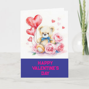 Carte Love Hearts Teddy Bear et Rose Valentines Day