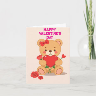 Carte Love Hearts Teddy Bear et Rose Valentines Day