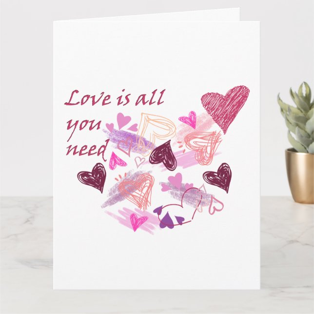 Carte Love is all you need hearts customize inside text (Petite plante)