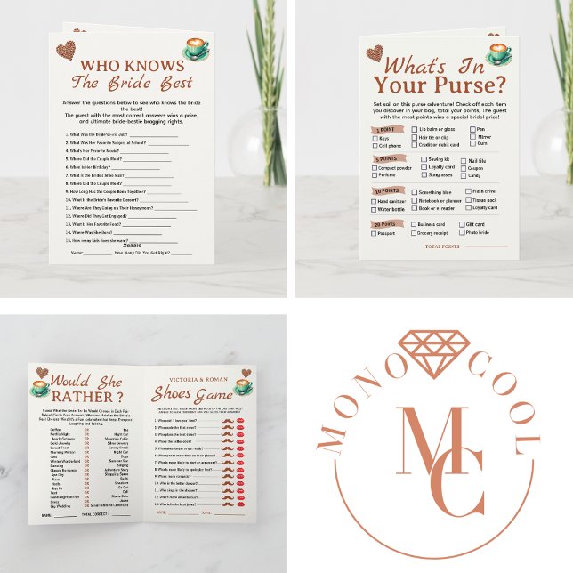 Carte Love Is Brewing Bridal Shower Party 4 Games Fun (love is brewing bridal shower party games, warm terracotta, mocha brown, soft neutral tones, winter)