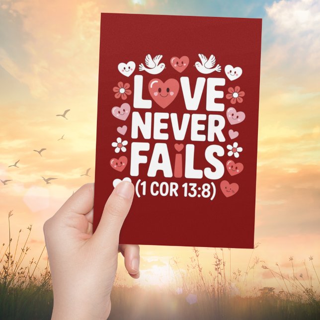 Carte Love Never Fails Christian Valentine Scripture  (Créateur téléchargé)