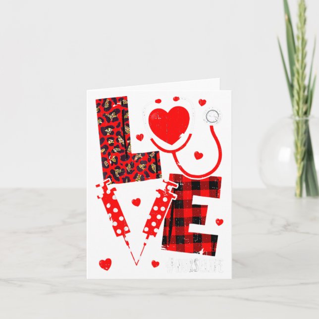 Carte Love Nurse Life Valentine Day Leopard Plaid Red He (Devant)