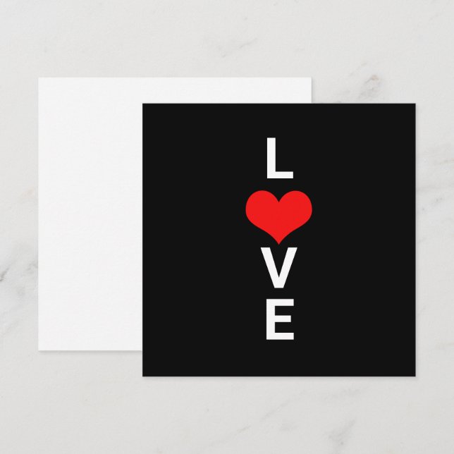 Carte Love Red Heart mignon Saint Valentin Blanc Noir (Devant / Derrière)