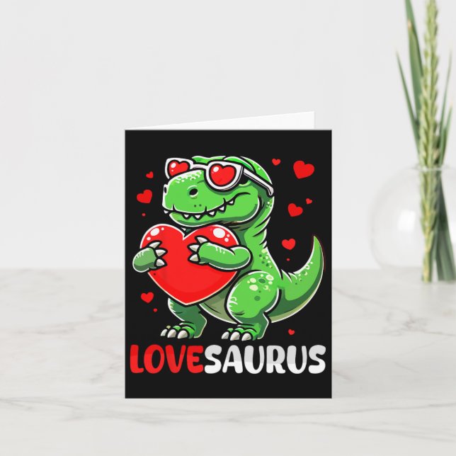 Carte Love Saurus T-rex mignon célibataires coeurs Saint (Devant)