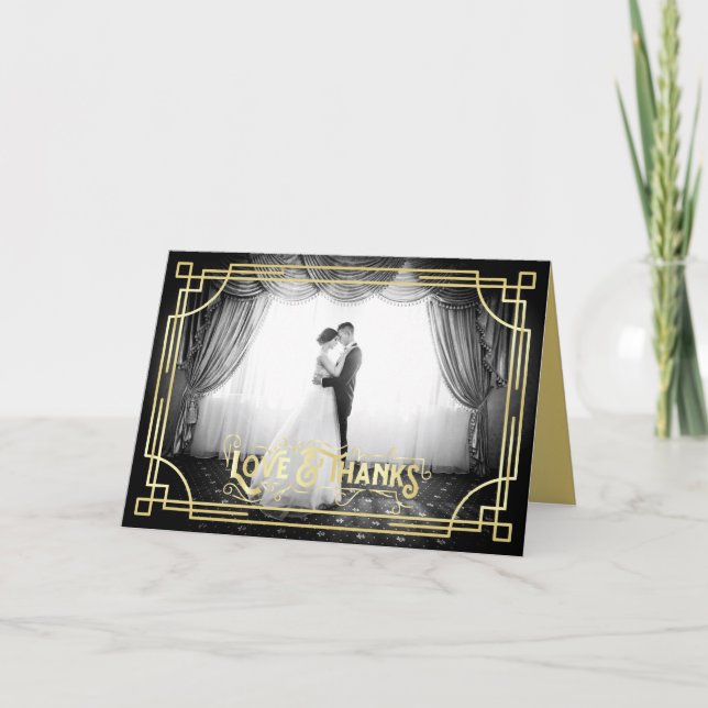 Carte Love & Thanks Art Deco Wedding Photo Thank You (Devant)