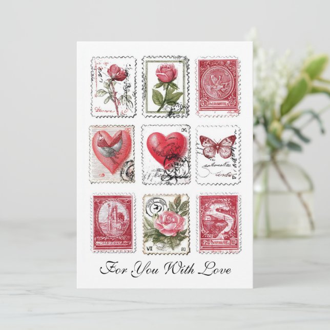 Carte Love Valentine Postal Stamps Ephemera Collage Art (Debout devant)