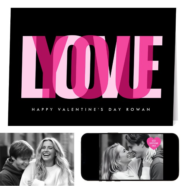 Carte Love You 2 Photo Happy Valentine's Day Black Pink (Créateur téléchargé)