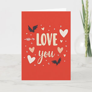 Carte Love You Cœurs Et Oiseaux