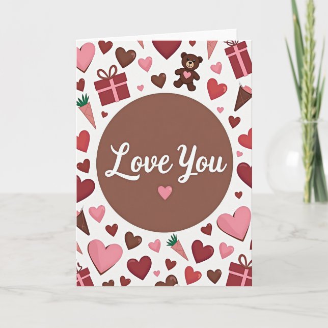 Carte Love You Cœurs Et Ours (Devant)