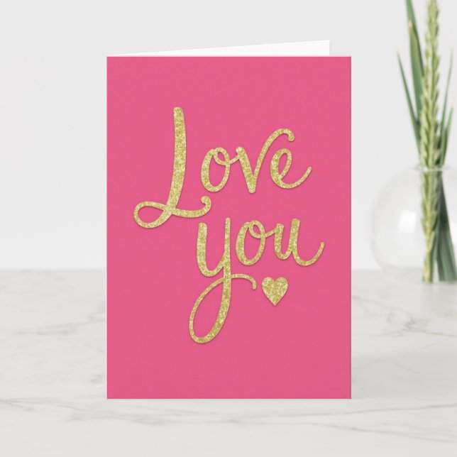 Carte « Love You » écriture dorée (Devant)