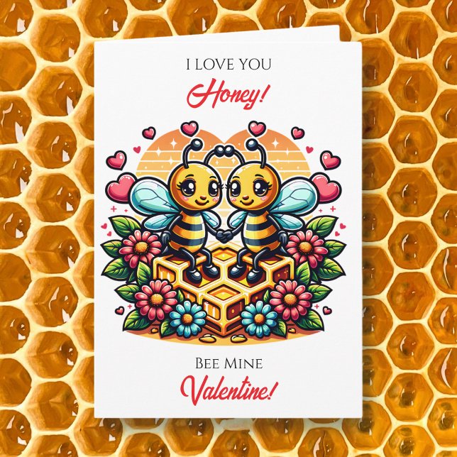 Carte Love You Honey | Thème de la Saint-Valentin abeill (Créateur téléchargé)