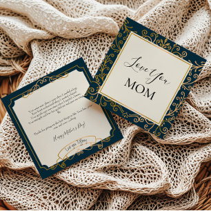 Carte Love You Mom Elegant Navy et Gold Scrolls