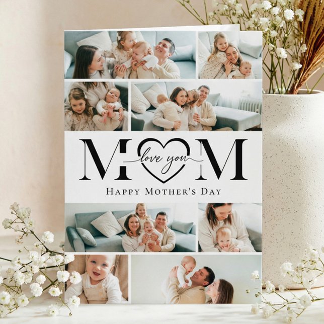 Carte Love You Mom Heart Photo Collage Mother's Day (Love You Mom Heart Photo Collage Mother's Day Card)