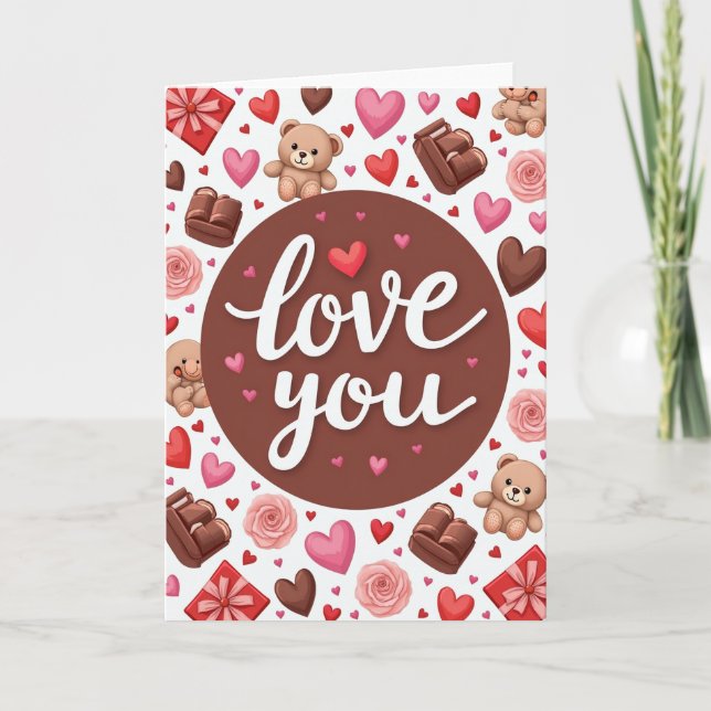 Carte Love You Teddy Bear Hearts Card (Devant)
