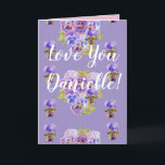Carte Love You Wifes Nom Purple Pansy Shabby Chic Card<br><div class="desc">Love You Ladies/Woman's/Wifes Name Purple Pansy Watercolor Card ou Carte de remerciements. Conçu à partir d'une de mes photos de jardin originales de mon jardin,  profitez!</div>