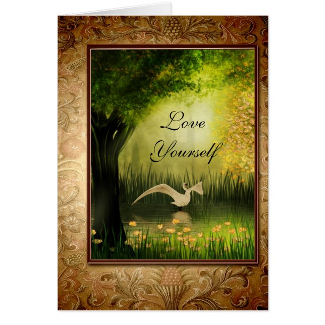 Carte Love Yourself Gold Frame Bird sur le lac (Devant)