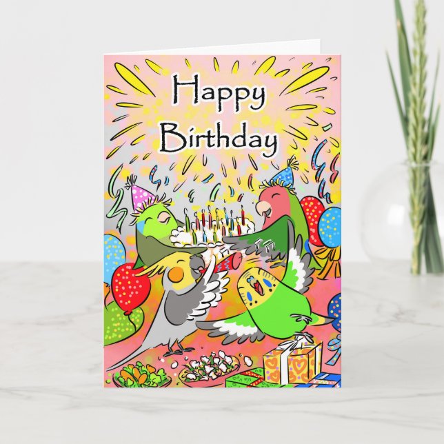 Carte Lovebird budgie cockatilet heureux anniversaire (Devant)