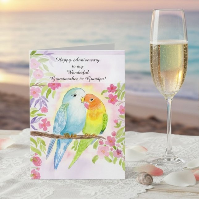 Carte Lovebirds Grandmother & Grandpa Happy Anniversary  (Créateur téléchargé)