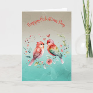 Carte Lovebirds in Bloom : salutation Heureuse Sainte-Va