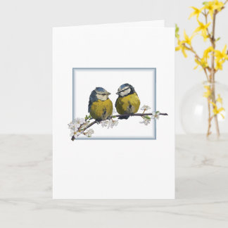 Carte Lovebirds sur une branche de fleur de cerisier car