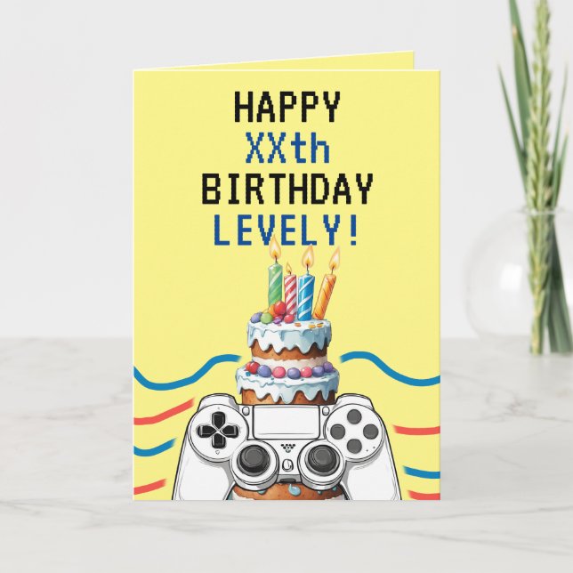 Carte Lovely Blue & Yellow Gamer Contrôleur Anniversaire (Devant)