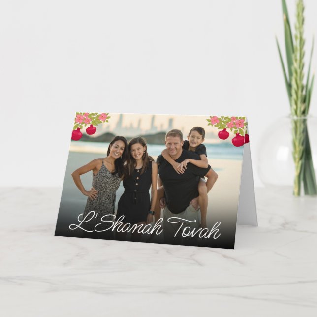 Carte L'Shanah Tovah Script Photo Fleur de grenade (Devant)