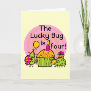 Carte Lucky Bug Cupcake 4th Birthday T-shirts et cadeaux