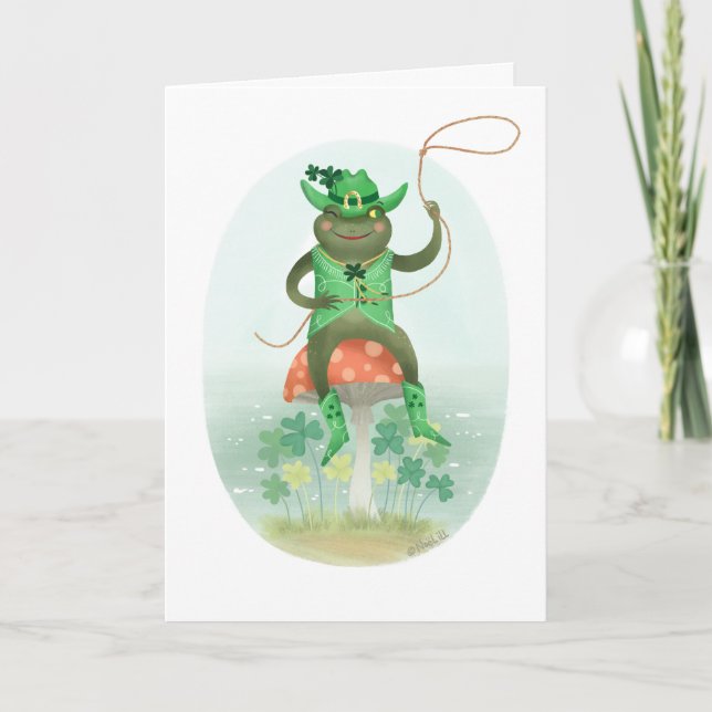 Carte Lucky Green Cowboy Frog Anniversaire (Devant)