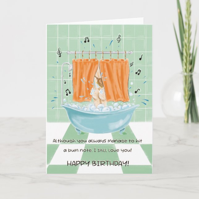 Carte Lui Drôle Humour Chantant Dans La Douche Anniversa (Devant)