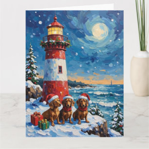 Carte Lumière de Noël de teckel pour les Fêtes