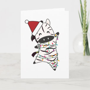Carte Lumières de fée de Noël Zèbre Animaux Mignons Enfa
