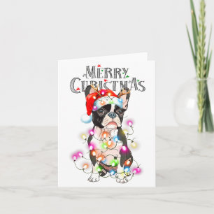 Carte Lumières de Noël de Boston Terrier Xmas Chien