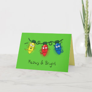 Carte Lumières de Noël de chat drôles Meowy et brillante