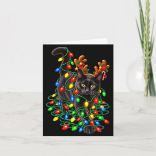 Carte Lumières de Noël de chat noir drôle de Noël de ren