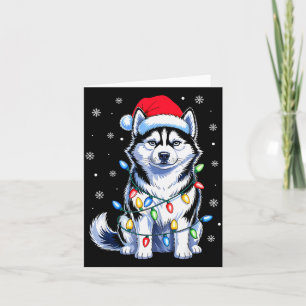 Carte Lumières de Noël de chien Husky Chapeau de Père No