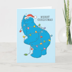 Carte Lumières de Noël de Cookie Monster Vintage
