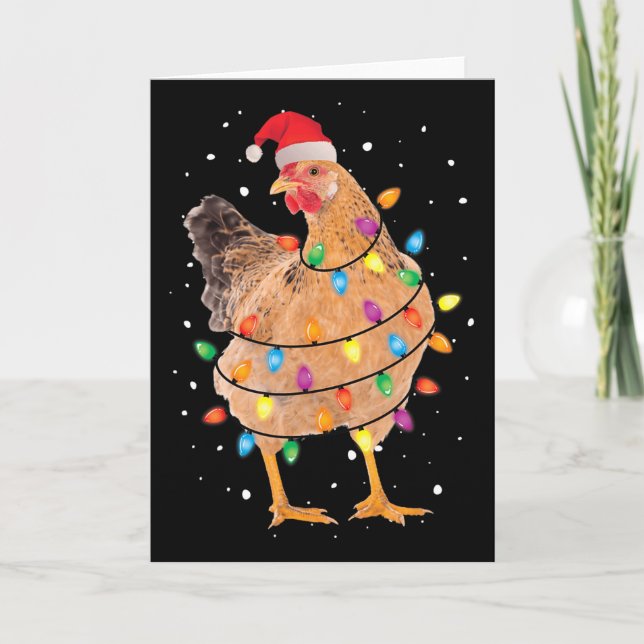 Carte Lumières de Noël Poulet Père Noël Fun Xmas Tree Ch (Devant)
