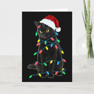 Carte Lumières de sapin de Noël chat noir drôle de chato